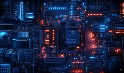 Poster - A close-up view of a futuristic circuit board with glowing components.