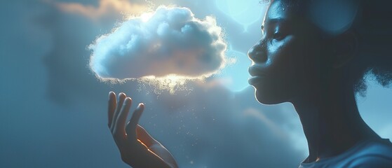 Wall Mural - Person Interacting with Cloud Computing Icon: Seamless Download and Upload Functionality