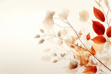 Wall Mural - Soft autumn leaves in warm tones gently swaying against a light background