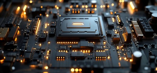 Poster - Close-up of a circuit board with glowing components and intricate details.