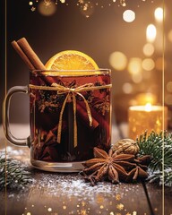 Poster - A festive drink with spices and orange, set against a warm, cozy background.