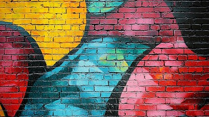 Poster - Colorful abstract graffiti on brick wall.
