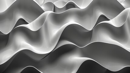 Wall Mural - Abstract black and white image with wavy patterns resembling flowing fabric. Grey lines create a sense of movement against a dark background, evoking elegance and serenity.