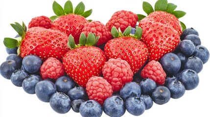 Wall Mural - A vibrant arrangement of strawberries raspberries and blueberries showcases the beauty of fresh fruits. This image invites healthy choices and delightful desserts. Generative AI