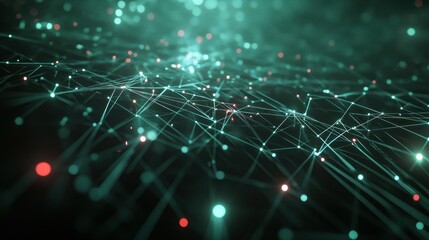 Fototapete - Abstract digital network visualization with glowing nodes and connections.