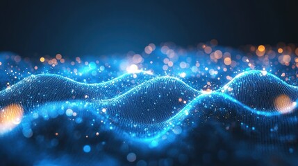 Poster - Abstract digital waves with glowing particles, representing technology and data visualization.