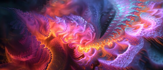 Poster - Vibrant Abstract Fractal Design with Colorful Swirls and Flowing Patterns Evoking Motion and Depth in a Surreal Digital Landscape
