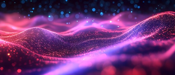 Poster - Vibrant Abstract Waves of Light with Colorful Particles and Bokeh Effects in a Mystical Background Ideal for Creative Projects and Visual Storytelling