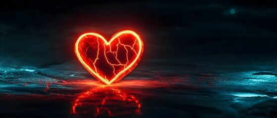 Poster - Glowing Heart Shape with Lightning Effects on Dark Surface Creating an Atmosphere of Passion and Energy in Creative Digital Art Illustration