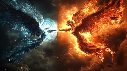 Wall Mural - versus wallpaper, heaven and hell, good vs evil, light and darkness background, for match competition