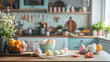 © K'kriang Krai - Cozy kitchen with Easter eggs and spring flowers, perfect for celebration