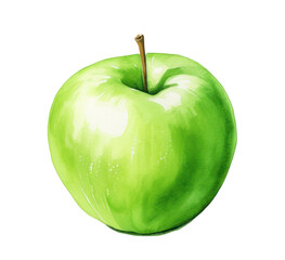 Wall Mural - Watercolor drawing of green apple on transparent background in PNG format, perfect for design and creative