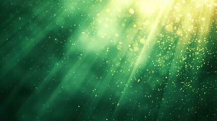 Wall Mural - green particles and light rays on dark background. magic atmosphere concept