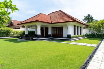 Aufkleber - A minimalist design of a traditional ethnic house, represented with clean architectural lines and simple colors