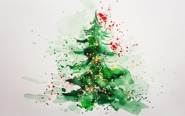 Wall Mural - Christmas tree silhouette made from soft watercolor 