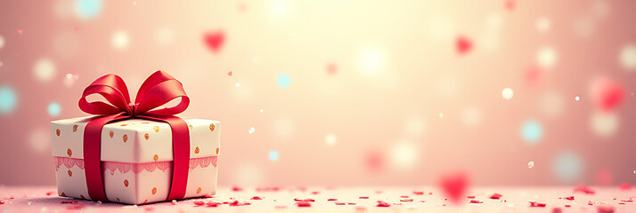 a festive background features a cute gift with ribbon and confetti, perfect for birthdays, holidays,
