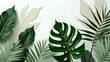 © fotoluigi868 - A collection of tropical leaves with a foliage plant in white, set against an abstract leaf decoration design background._00002_