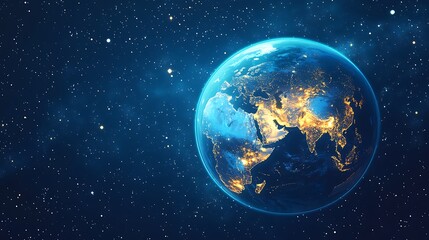 Sticker - Earth with night lights in space dark blue background