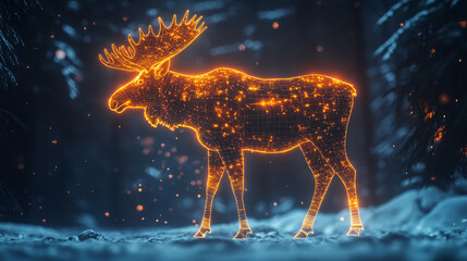 Wall Mural - A digital satellite imagery icon with a glowing moose, symbolizing online wildlife tracking platforms monitoring habitat changes.  