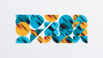 Poster - Color beautiful circles, semi circles, squares and round triangles. Geometric mosaic style pattern abstract background for wallpaper, banner, backdrop, card, book Illustration, landing page