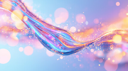 Wall Mural - liquid dream: abstract pastel wave with iridescent glow and bokeh lights.