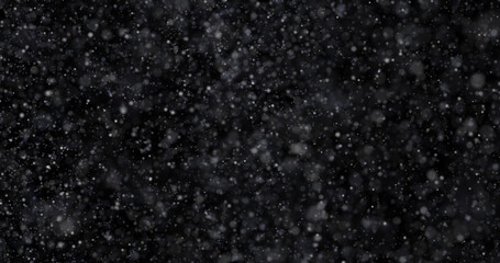 Wall Mural - Natural white winter snowfall on a black background 3d rendering