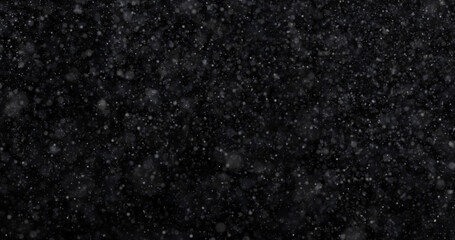 Wall Mural - Natural white winter snowfall on a black background 3d rendering