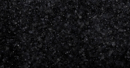 Wall Mural - Natural white winter snowfall on a black background 3d rendering