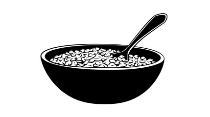 Wall Mural - Close-up view of dry cereals inside a large bowl with a spoon, Culinary Vector Graphic