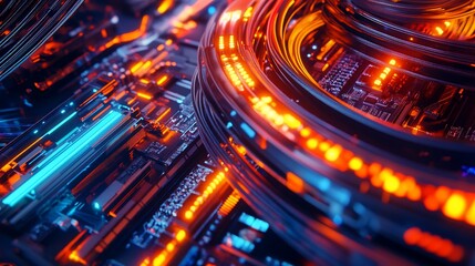 Poster - Abstract digital landscape featuring glowing circuits and vibrant colors.
