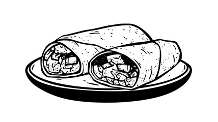 Wall Mural - Breakfast plate featuring a neatly rolled breakfast burrito cut in half, Food Digital Art