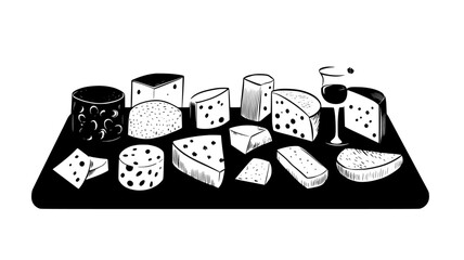 Wall Mural - Multiple cheeses arranged in rows on a rectangular serving board, Food Digital Art