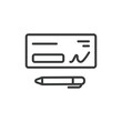 © Bezvershenko - Signed check, icon in line design. Signed, check, payment, bank, finance, cash, transfer on white background vector. Signed check editable stroke icon
