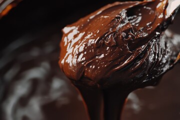 Wall Mural - Rich Melted Chocolate Spoonful Close Up View