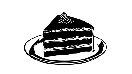 Wall Mural - Slice of gluten-free cake on a plate showing layers of sponge and frosting, Vectorized Food Art