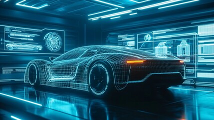 Poster - A futuristic car design displayed in a high-tech environment.