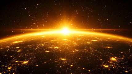 Wall Mural - golden planet, sunrise over a city-lit world, illuminating the night with a radiant glow