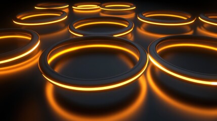 Wall Mural - Glowing orange neon rings on dark background.