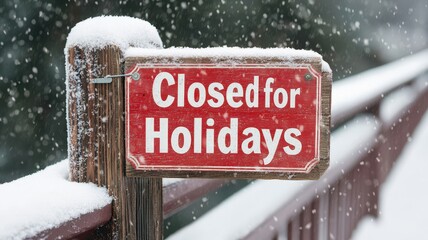 Wall Mural - closed for holidays concept. A wooden sign reading 