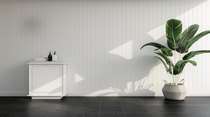 Wall Mural - Bright and stylish indoor area showcasing a potted plant and clean, modern lines