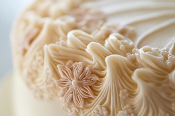 Wall Mural - Delicate floral buttercream frosting adorns wedding cake