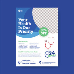 Wall Mural - Medical Healthcare service a4 size  editable print flyer or poster template, dental care and clinic flyer poster and brochure cover design 