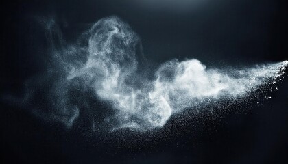 Poster - Ethereal Burst of Snow Particles in Dark Atmosphere. Capturing the Elegance of Suspended Ice Crystals in Motion, Symbolizing Nature’s Dynamic Beauty, Perfect for Abstract Art and Winter Themed Designs