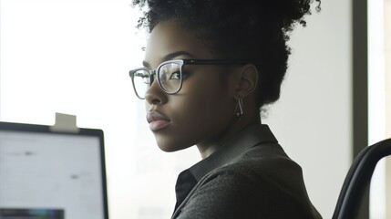 Canvas Print - Woman wearing glasses is sitting at a desk