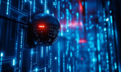Poster - A surveillance camera in a futuristic digital environment.