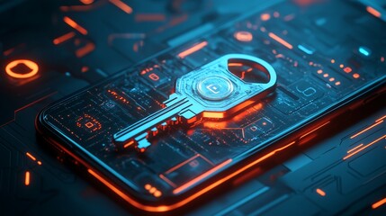 Poster - Digital key on a smartphone against a tech-inspired background.