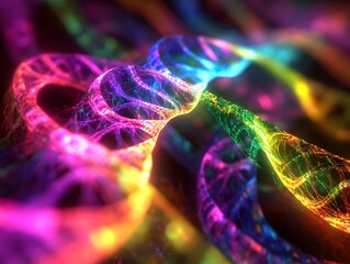 Poster - Vibrant and Colorful Representation of DNA Helix with Neon Effects for Scientific and Genetic Illustrations in Modern Design and Digital Art