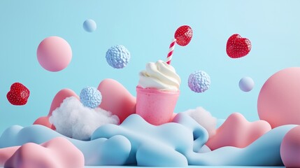 Wall Mural - Playful floating dessert with pastel colors and whimsical design