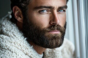 Wall Mural - Close-up portrait of a man with a beard, suitable for personal or business use