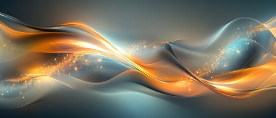 Poster - Colorful abstract waves of light flowing gracefully through a blurred background, creating a mesmerizing visual experience with rich hues and sparkling elements.